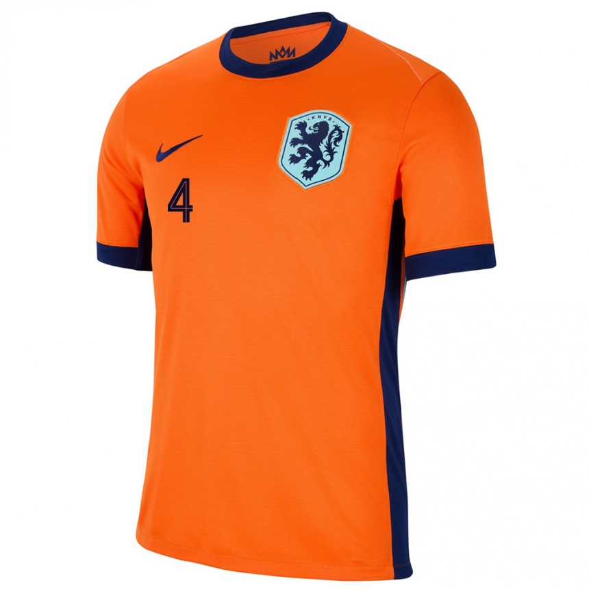 Herren Fußball Niederlande Virgil Van Dijk #4 Orange Heimtrikot Trikot 24-26 T-Shirt Luxemburg