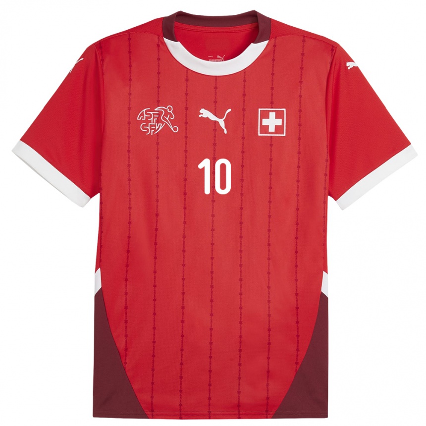 Herren Fußball Schweiz Mile Vukelic #10 Rot Heimtrikot Trikot 24-26 T-Shirt Luxemburg