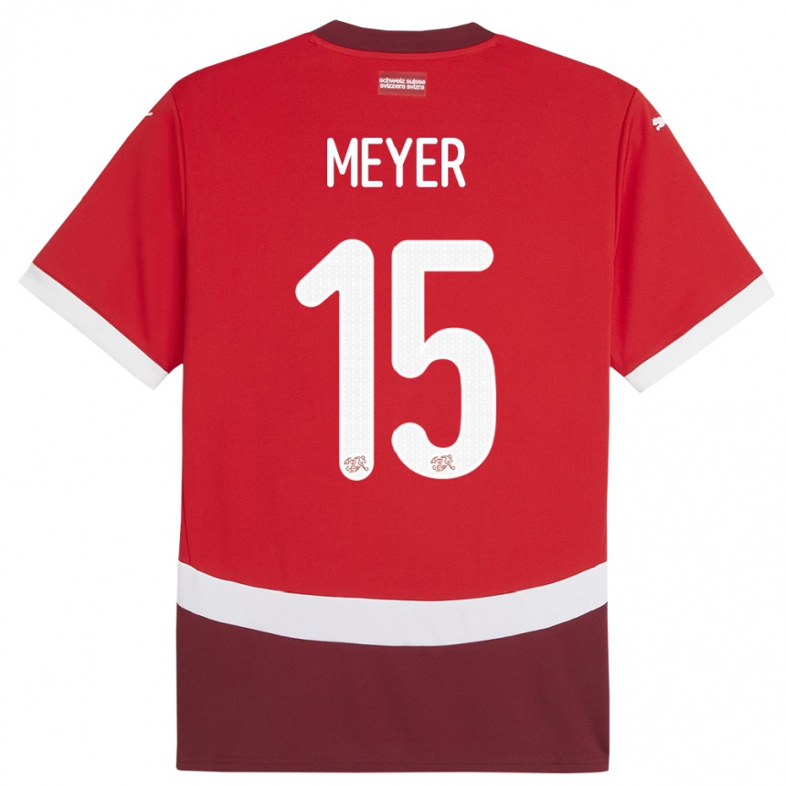 Herren Fußball Schweiz Leny Meyer #15 Rot Heimtrikot Trikot 24-26 T-Shirt Luxemburg