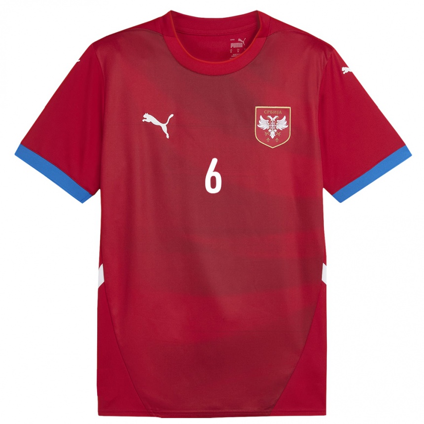 Herren Fußball Serbien Erhan Masovic #6 Rot Heimtrikot Trikot 24-26 T-Shirt Luxemburg