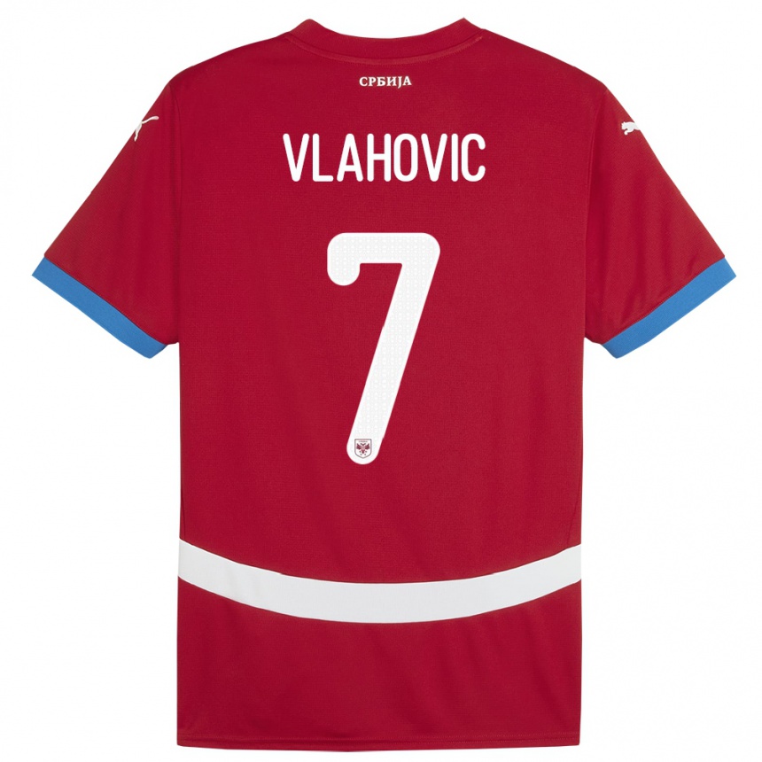 Herren Fußball Serbien Dusan Vlahovic #7 Rot Heimtrikot Trikot 24-26 T-Shirt Luxemburg