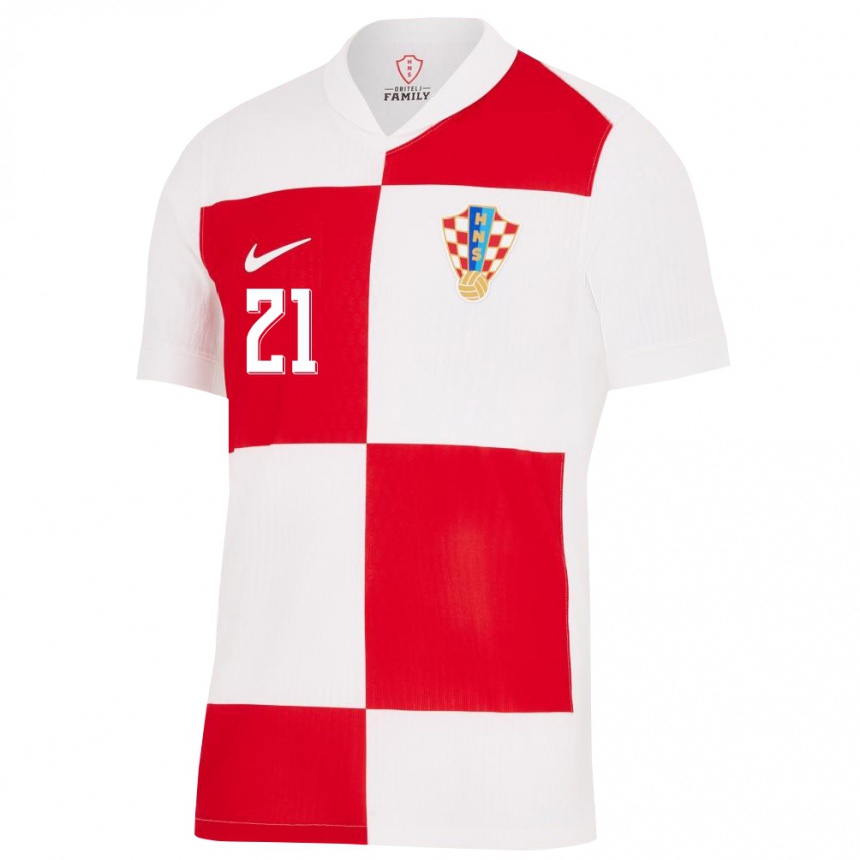 Herren Fußball Kroatien Domagoj Vida #21 Weiß Rot Heimtrikot Trikot 24-26 T-Shirt Luxemburg