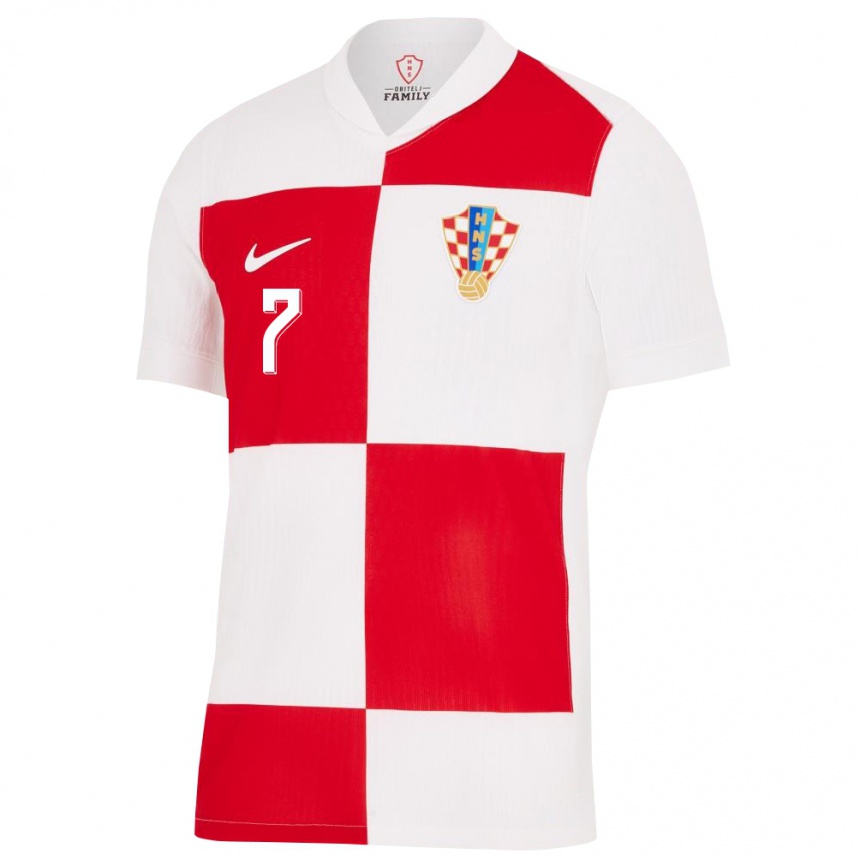 Herren Fußball Kroatien Josip Brekalo #7 Weiß Rot Heimtrikot Trikot 24-26 T-Shirt Luxemburg