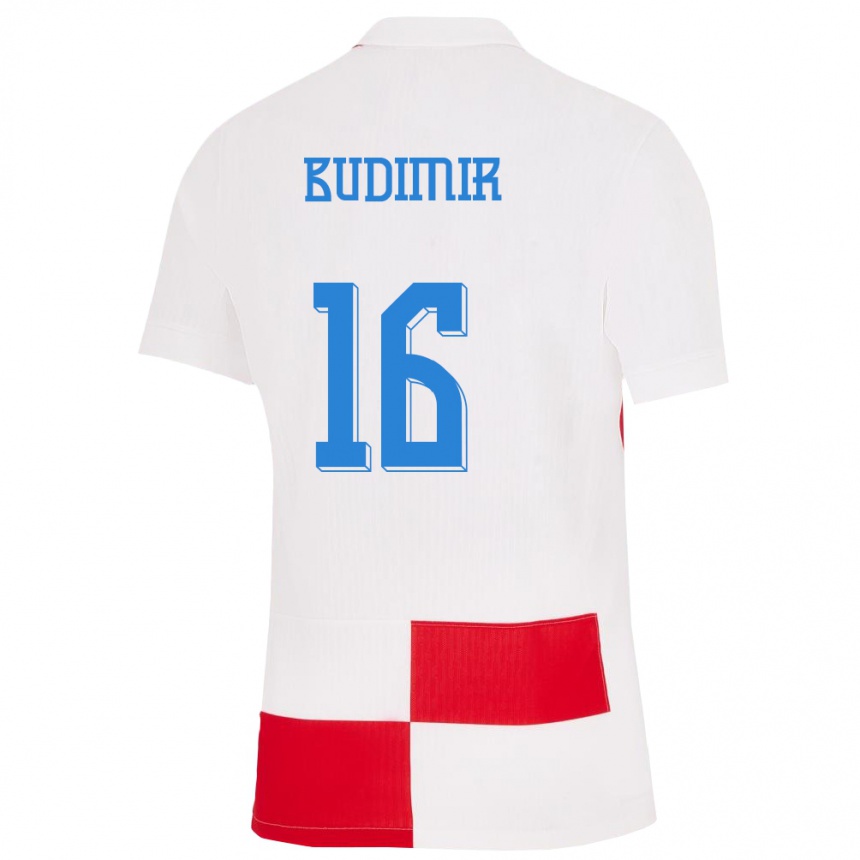 Herren Fußball Kroatien Ante Budimir #16 Weiß Rot Heimtrikot Trikot 24-26 T-Shirt Luxemburg