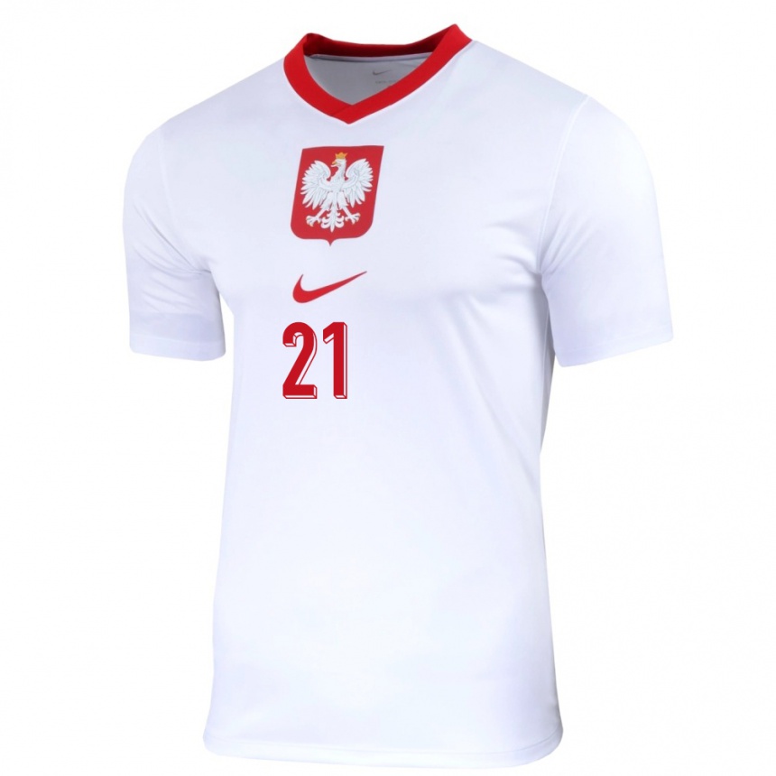 Herren Fußball Polen Nicola Zalewski #21 Weiß Heimtrikot Trikot 24-26 T-Shirt Luxemburg