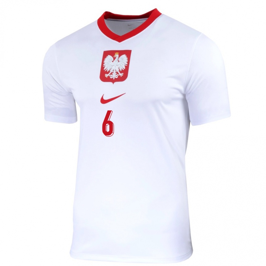 Herren Fußball Polen Wiktoria Zieniewicz #6 Weiß Heimtrikot Trikot 24-26 T-Shirt Luxemburg