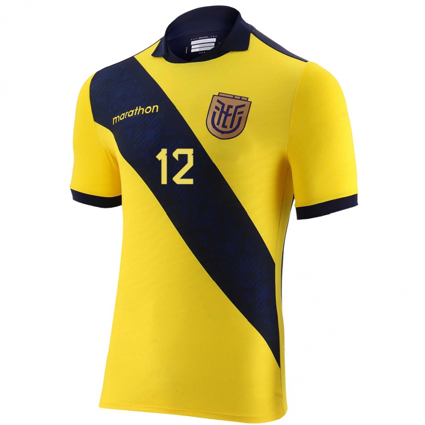 Herren Fußball Ecuador Moises Ramirez #12 Gelb Heimtrikot Trikot 24-26 T-Shirt Luxemburg