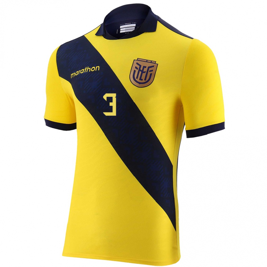 Herren Fußball Ecuador Piero Hincapie #3 Gelb Heimtrikot Trikot 24-26 T-Shirt Luxemburg