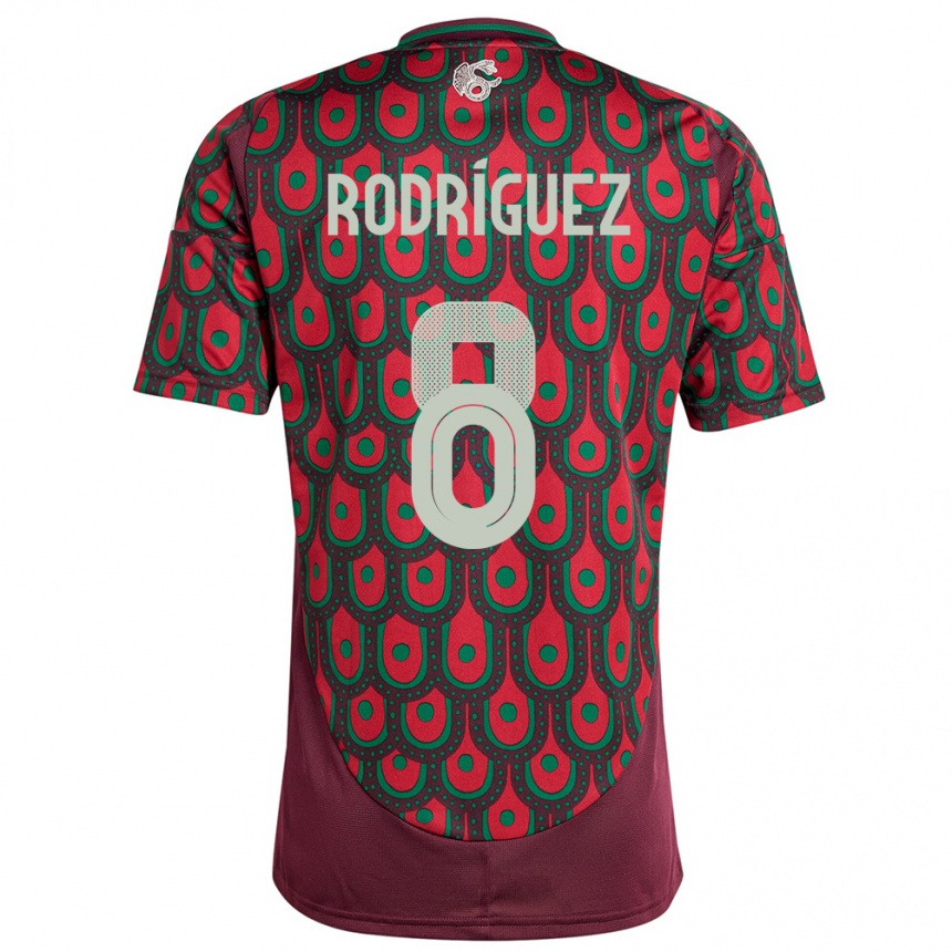 Herren Fußball Mexiko Carlos Rodriguez #8 Kastanienbraun Heimtrikot Trikot 24-26 T-Shirt Luxemburg