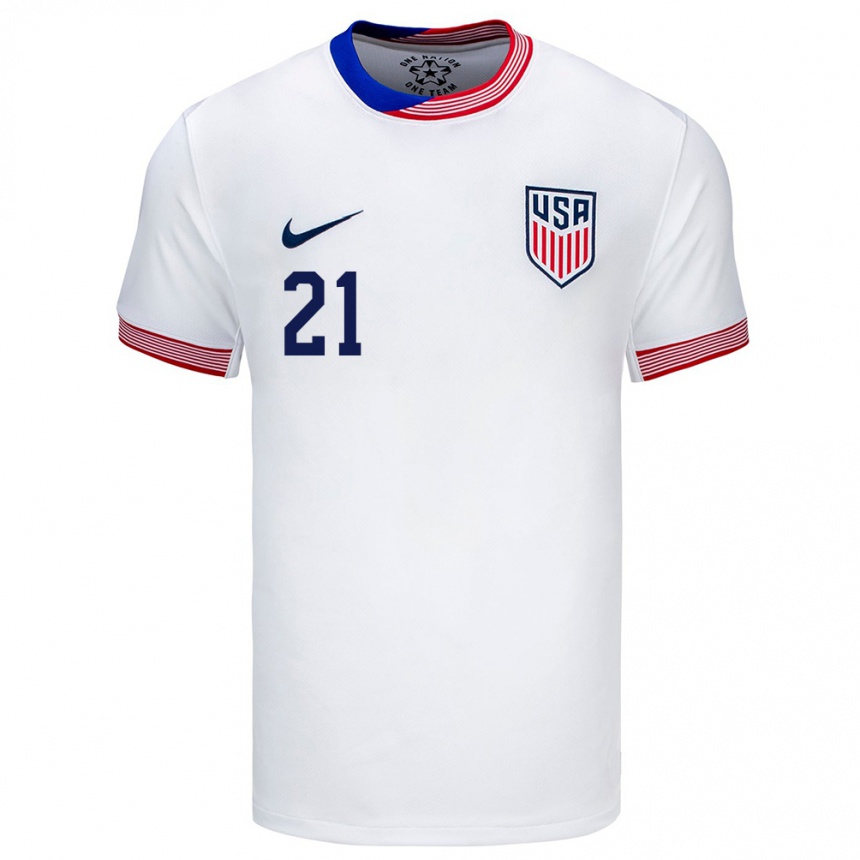 Herren Fußball Vereinigte Staaten Timothy Weah #21 Weiß Heimtrikot Trikot 24-26 T-Shirt Luxemburg