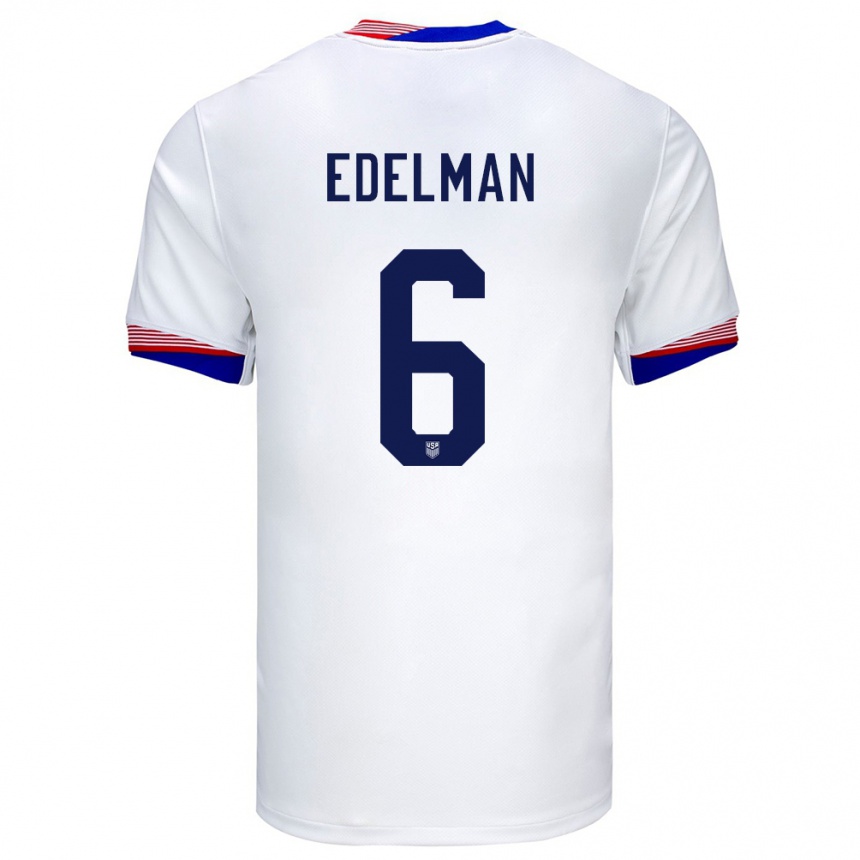 Herren Fußball Vereinigte Staaten Daniel Edelman #6 Weiß Heimtrikot Trikot 24-26 T-Shirt Luxemburg