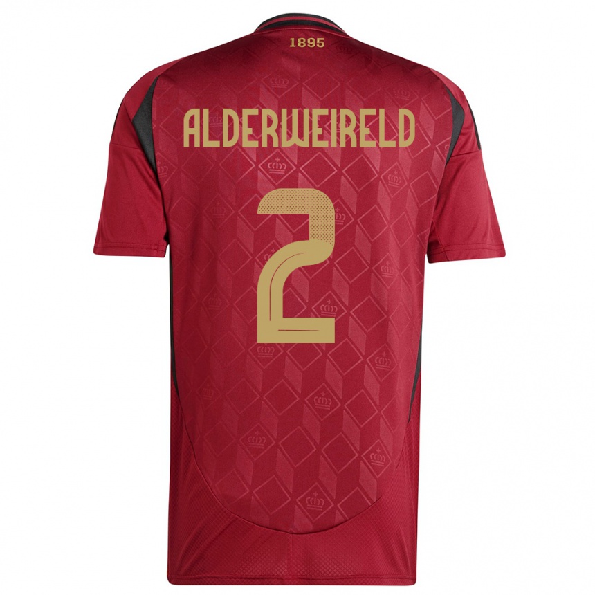 Herren Fußball Belgien Toby Alderweireld #2 Burgund Heimtrikot Trikot 24-26 T-Shirt Luxemburg