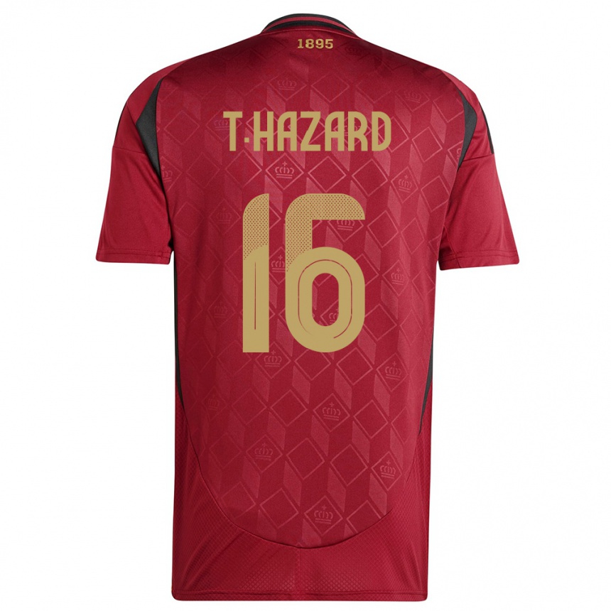 Herren Fußball Belgien Thorgan Hazard #16 Burgund Heimtrikot Trikot 24-26 T-Shirt Luxemburg