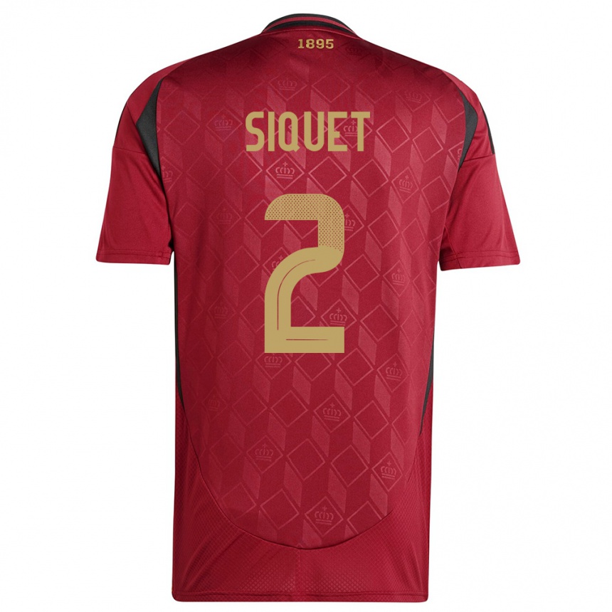Herren Fußball Belgien Hugo Siquet #2 Burgund Heimtrikot Trikot 24-26 T-Shirt Luxemburg