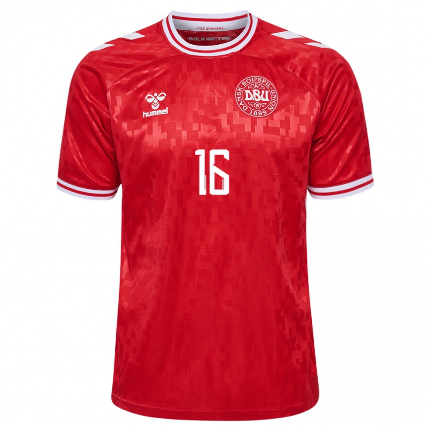 Herren Fußball Dänemark Oliver Christensen #16 Rot Heimtrikot Trikot 24-26 T-Shirt Luxemburg