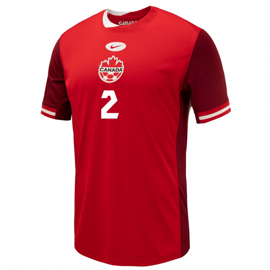Herren Fußball Kanada Alistair Johnston #2 Rot Heimtrikot Trikot 24-26 T-Shirt Luxemburg