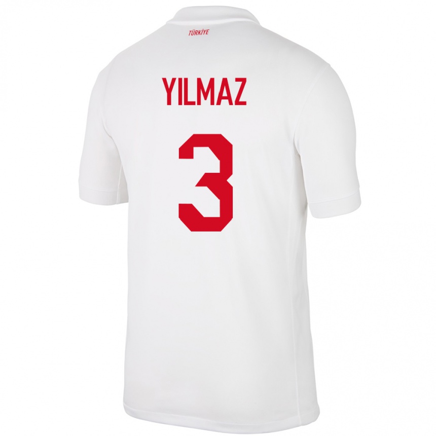 Herren Fußball Türkei Berkay Yılmaz #3 Weiß Heimtrikot Trikot 24-26 T-Shirt Luxemburg