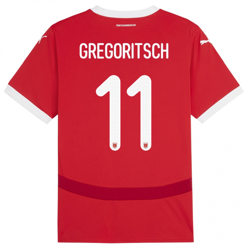 Herren Fußball Österreich Michael Gregoritsch #11 Rot Heimtrikot Trikot 24-26 T-Shirt Luxemburg