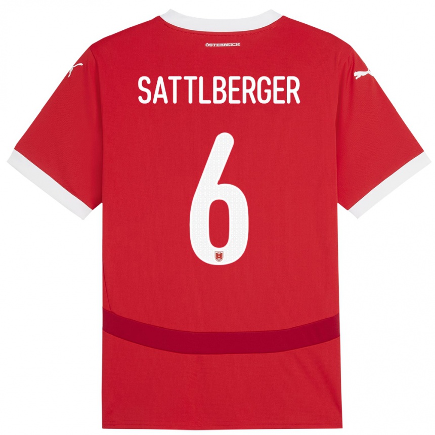 Herren Fußball Österreich Nikolas Sattlberger #6 Rot Heimtrikot Trikot 24-26 T-Shirt Luxemburg