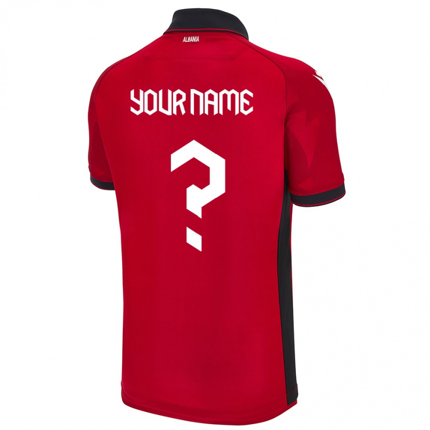 Herren Fußball Albanien Ihren Namen #0 Rot Heimtrikot Trikot 24-26 T-Shirt Luxemburg