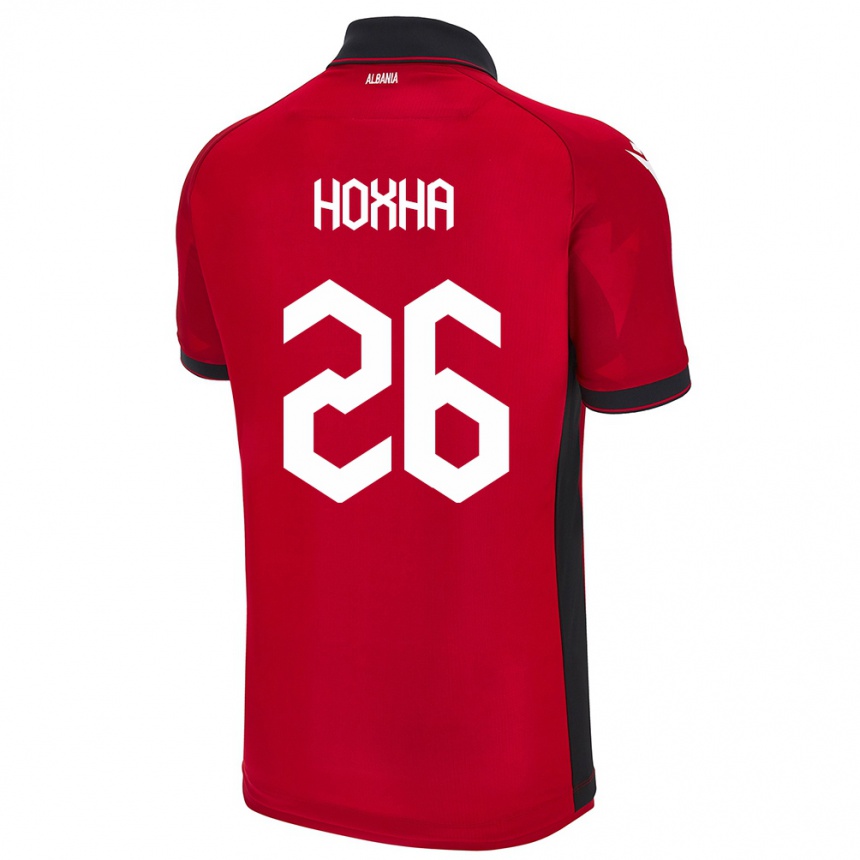 Herren Fußball Albanien Arbër Hoxha #26 Rot Heimtrikot Trikot 24-26 T-Shirt Luxemburg