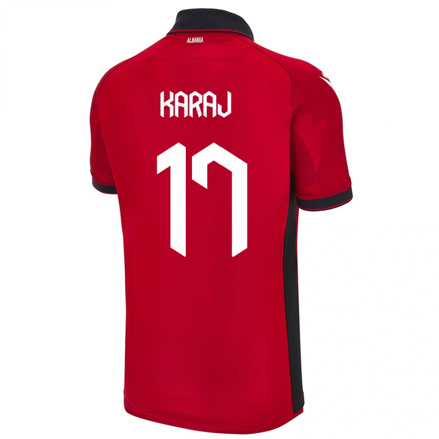 Herren Fußball Albanien Eraldo Karaj #17 Rot Heimtrikot Trikot 24-26 T-Shirt Luxemburg