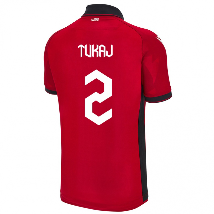 Herren Fußball Albanien Armera Tukaj #2 Rot Heimtrikot Trikot 24-26 T-Shirt Luxemburg
