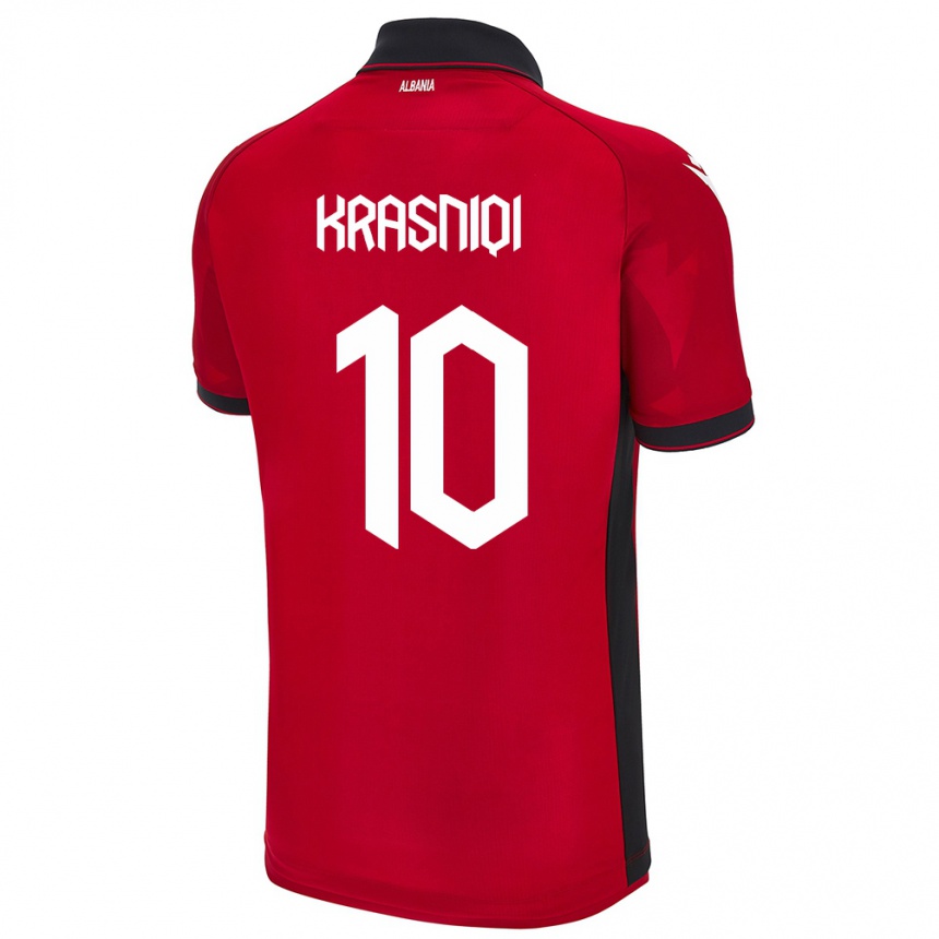 Herren Fußball Albanien Qëndresa Krasniqi #10 Rot Heimtrikot Trikot 24-26 T-Shirt Luxemburg