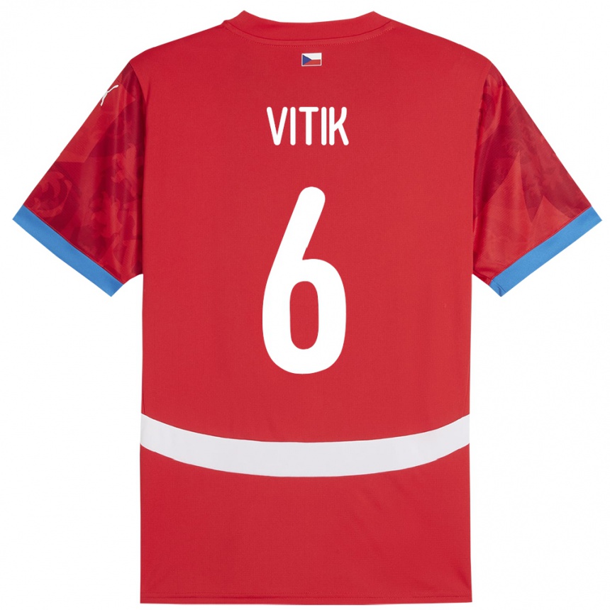 Herren Fußball Tschechien Martin Vitík #6 Rot Heimtrikot Trikot 24-26 T-Shirt Luxemburg