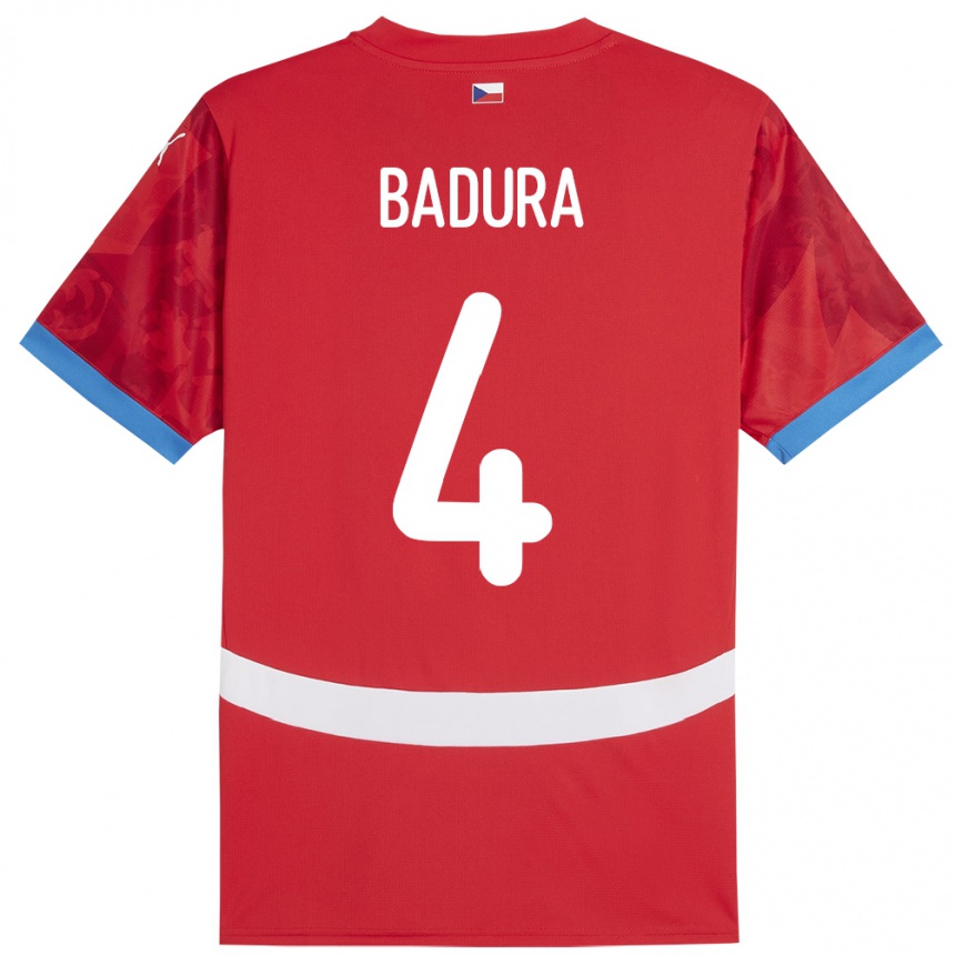 Herren Fußball Tschechien Vitezslav Badura #4 Rot Heimtrikot Trikot 24-26 T-Shirt Luxemburg