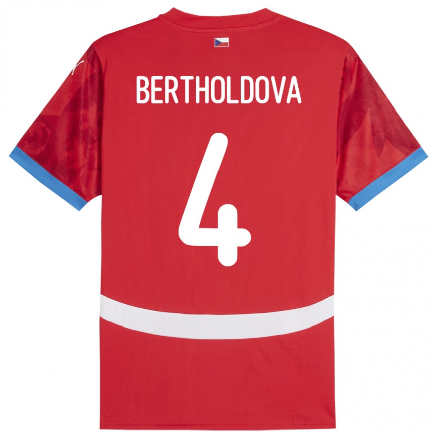 Herren Fußball Tschechien Petra Bertholdová #4 Rot Heimtrikot Trikot 24-26 T-Shirt Luxemburg