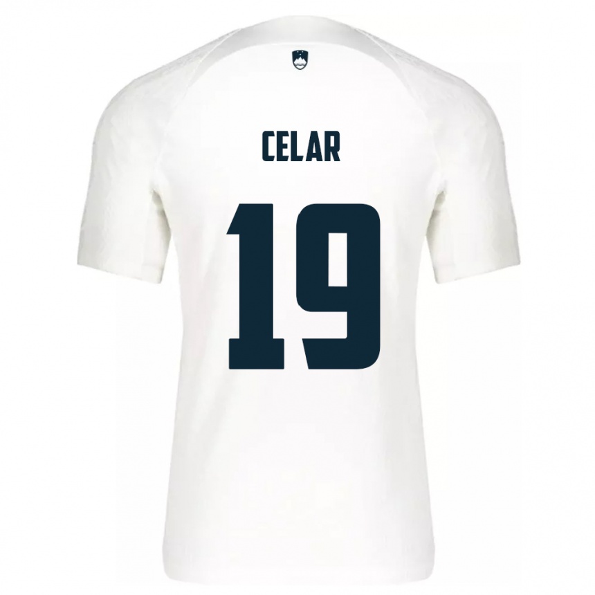 Herren Fußball Slowenien Zan Celar #19 Weiß Heimtrikot Trikot 24-26 T-Shirt Luxemburg