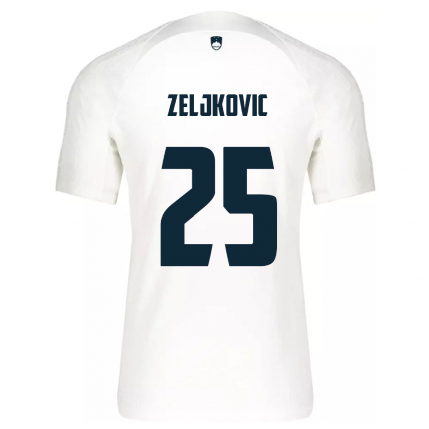 Herren Fußball Slowenien Adrian Zeljkovic #25 Weiß Heimtrikot Trikot 24-26 T-Shirt Luxemburg