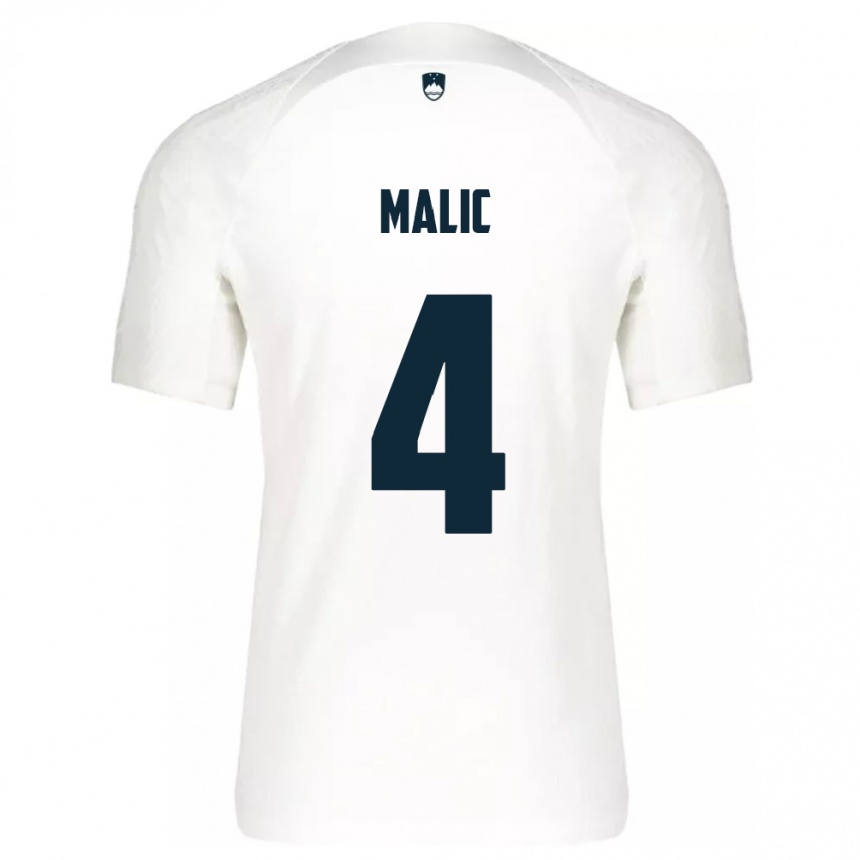 Herren Fußball Slowenien Arjan Malic #4 Weiß Heimtrikot Trikot 24-26 T-Shirt Luxemburg