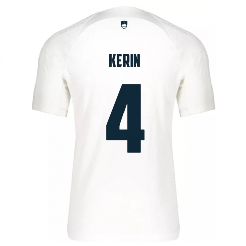 Herren Fußball Slowenien Mark Kerin #4 Weiß Heimtrikot Trikot 24-26 T-Shirt Luxemburg