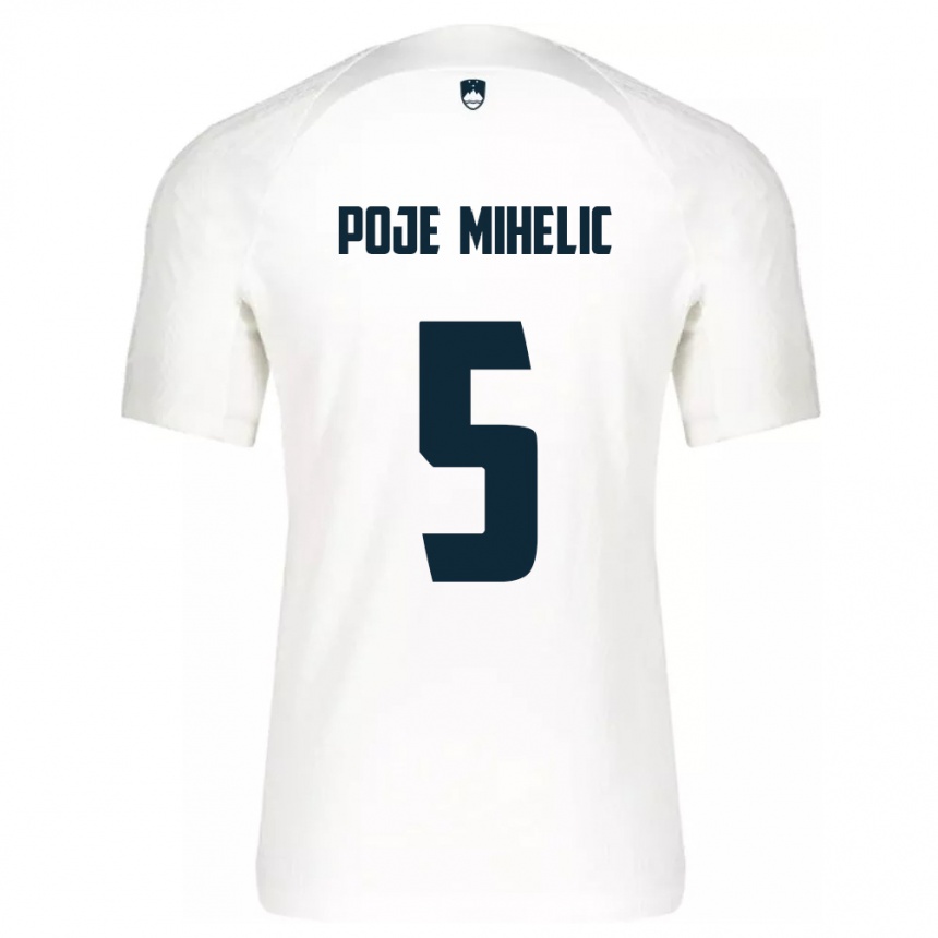 Herren Fußball Slowenien Naja Poje Mihelič #5 Weiß Heimtrikot Trikot 24-26 T-Shirt Luxemburg