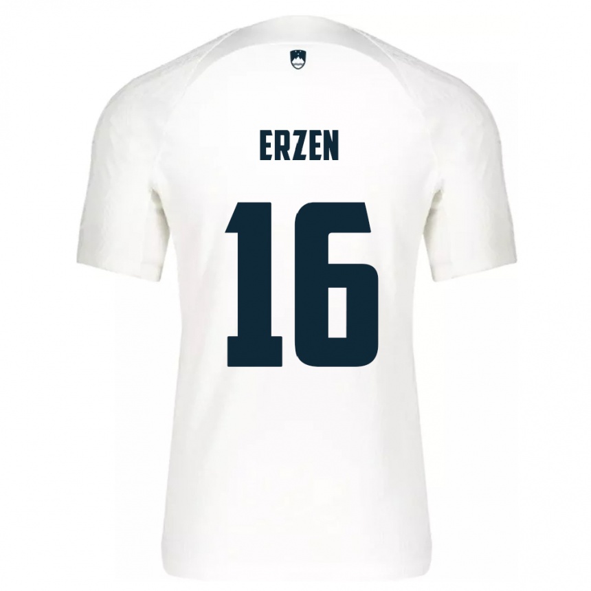Herren Fußball Slowenien Kaja Eržen #16 Weiß Heimtrikot Trikot 24-26 T-Shirt Luxemburg
