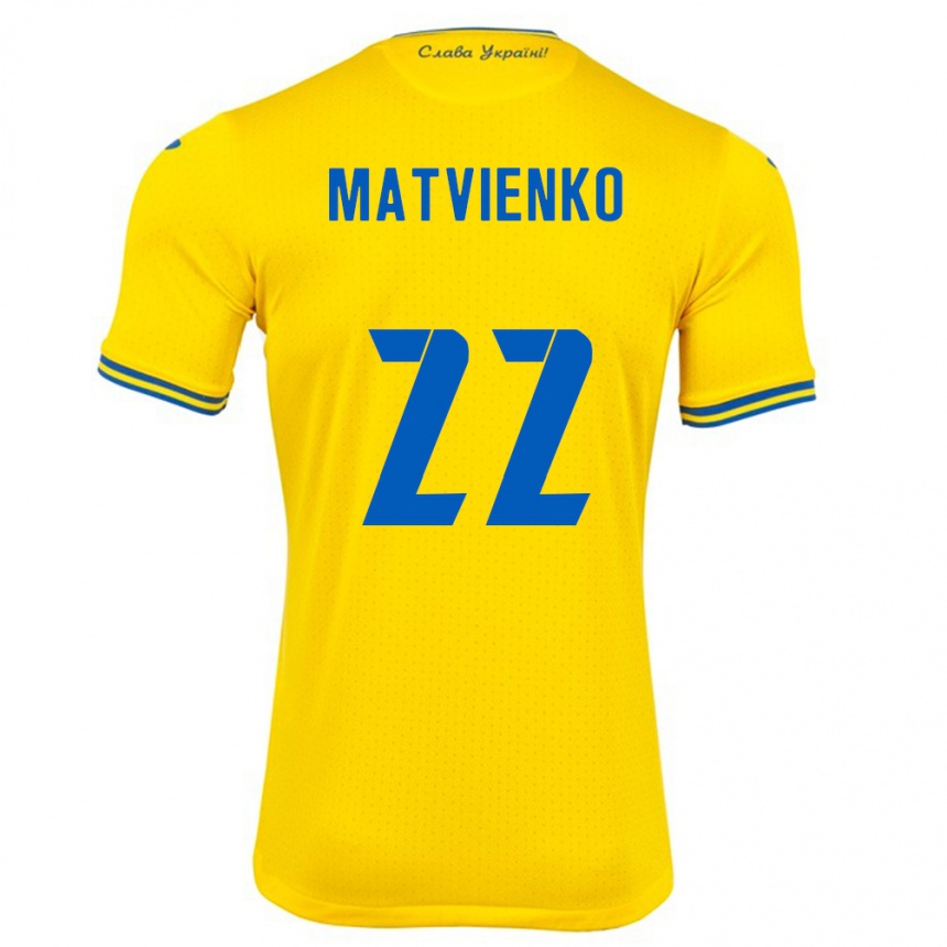Herren Fußball Ukraine Mykola Matvienko #22 Gelb Heimtrikot Trikot 24-26 T-Shirt Luxemburg