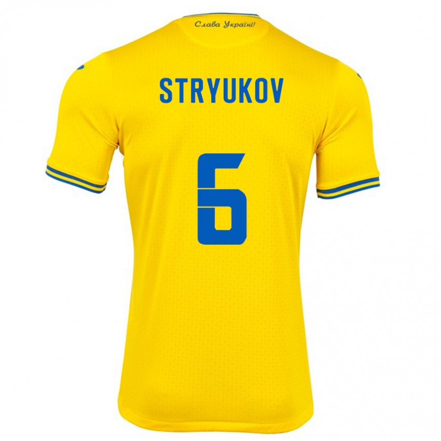 Herren Fußball Ukraine Maksym Stryukov #6 Gelb Heimtrikot Trikot 24-26 T-Shirt Luxemburg