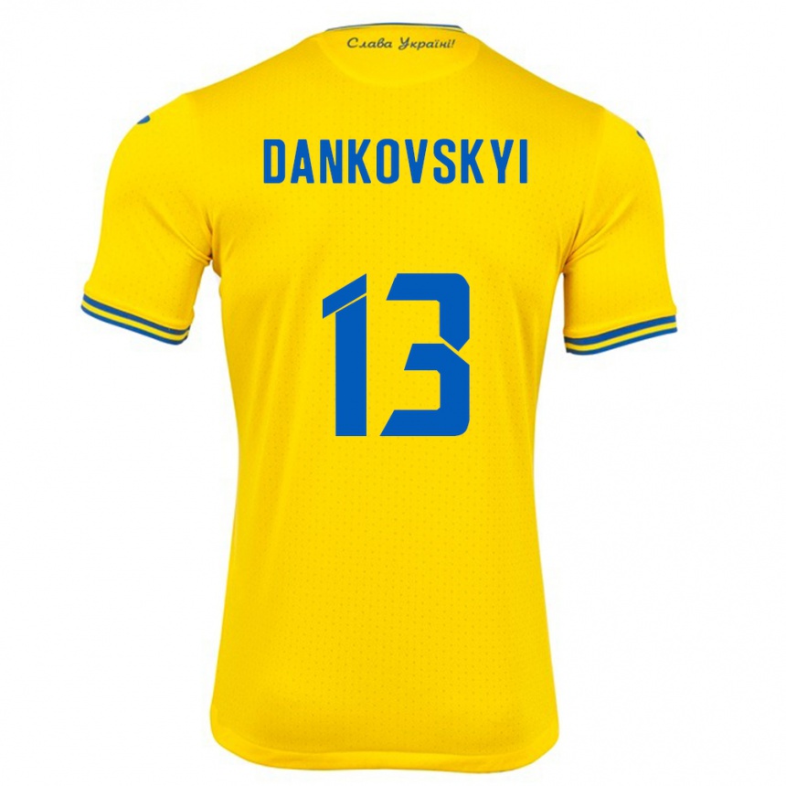 Herren Fußball Ukraine Yegor Dankovskyi #13 Gelb Heimtrikot Trikot 24-26 T-Shirt Luxemburg