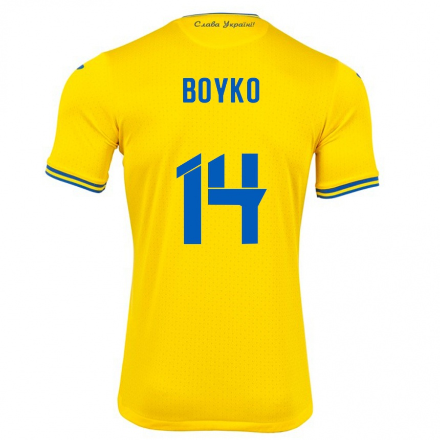 Herren Fußball Ukraine Evgen Boyko #14 Gelb Heimtrikot Trikot 24-26 T-Shirt Luxemburg