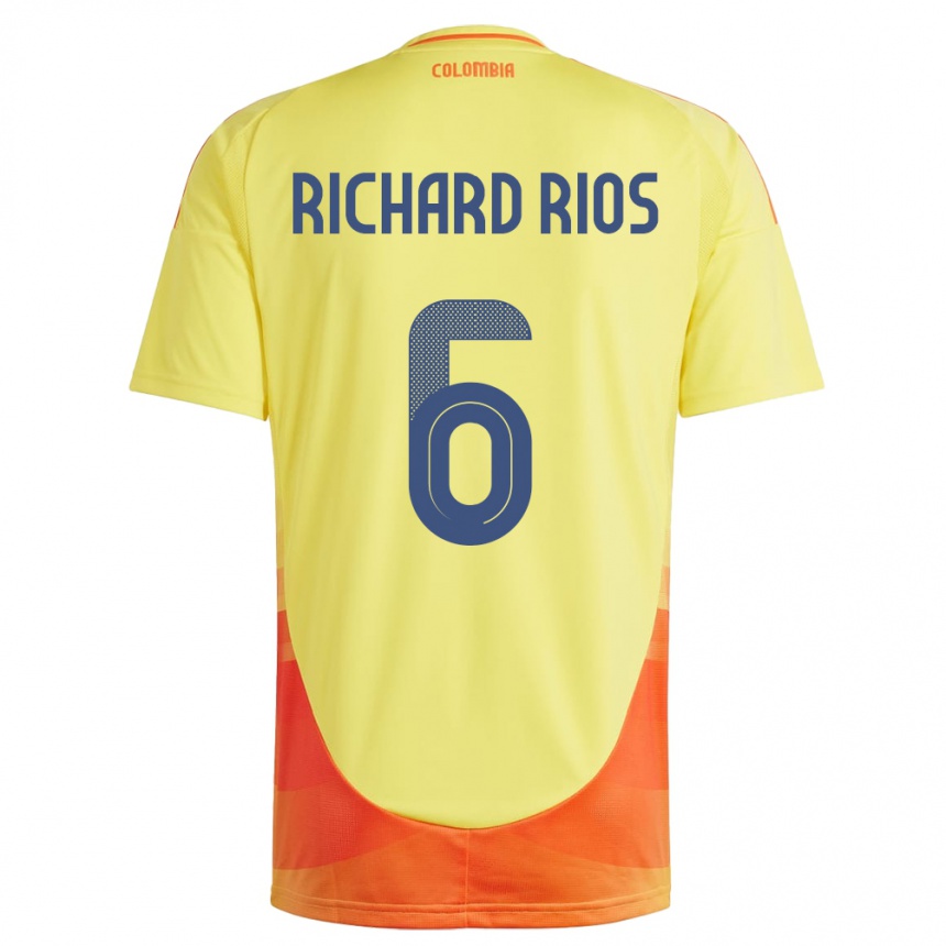 Herren Fußball Kolumbien Richard Ríos #6 Gelb Heimtrikot Trikot 24-26 T-Shirt Luxemburg