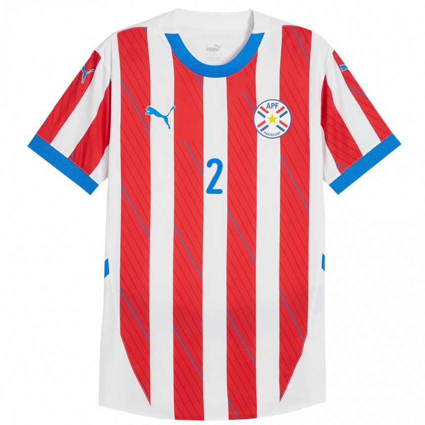 Herren Fußball Paraguay Alan Núñez #2 Weiß Rot Heimtrikot Trikot 24-26 T-Shirt Luxemburg