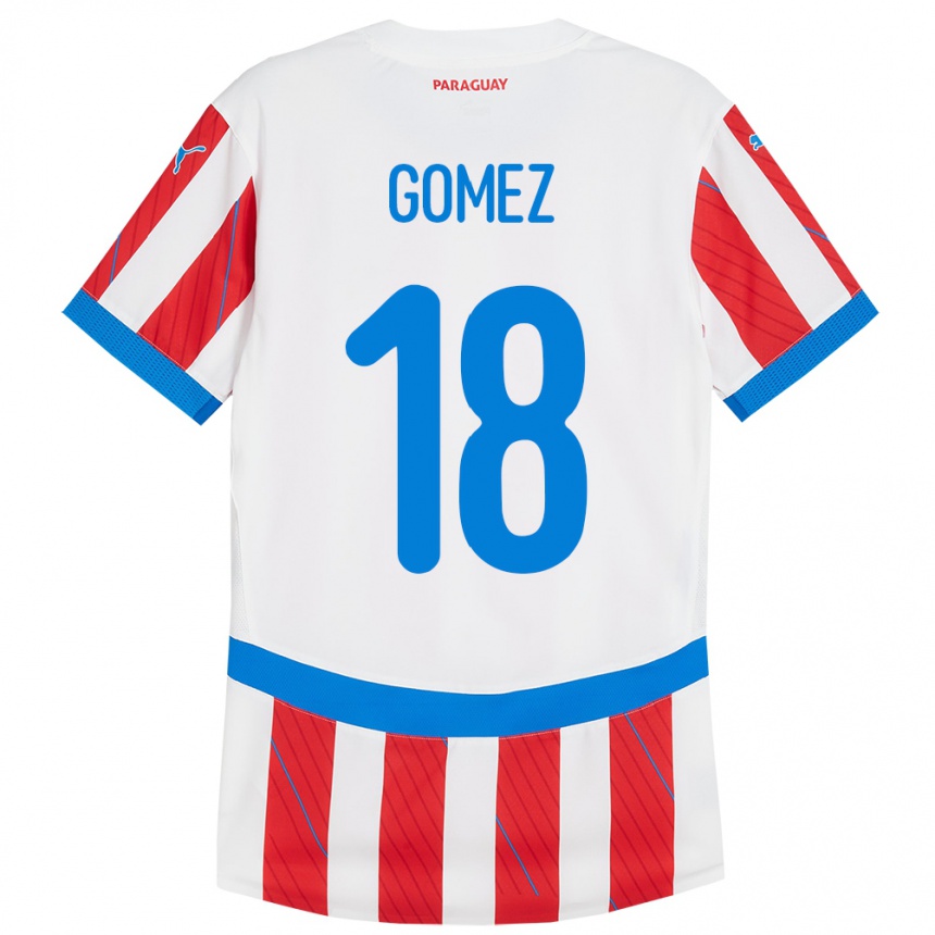 Herren Fußball Paraguay Diego Gómez #18 Weiß Rot Heimtrikot Trikot 24-26 T-Shirt Luxemburg