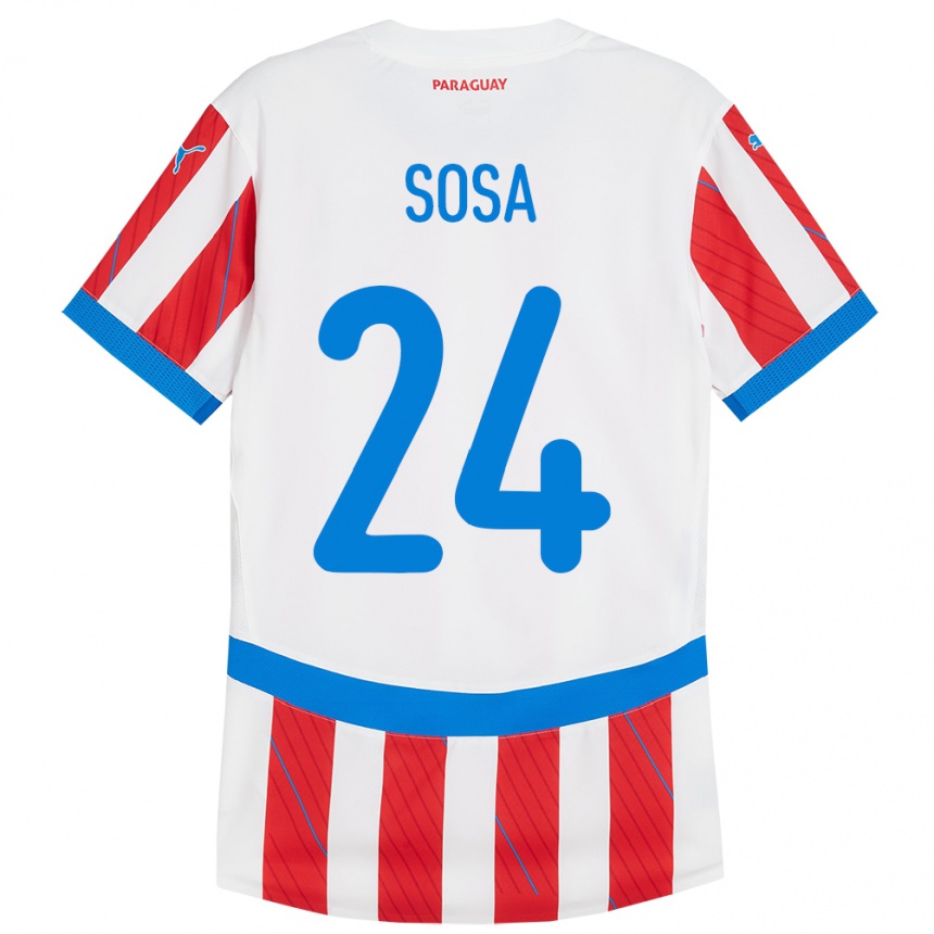 Herren Fußball Paraguay Ramón Sosa #24 Weiß Rot Heimtrikot Trikot 24-26 T-Shirt Luxemburg