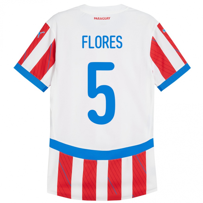 Herren Fußball Paraguay Gilberto Flores #5 Weiß Rot Heimtrikot Trikot 24-26 T-Shirt Luxemburg