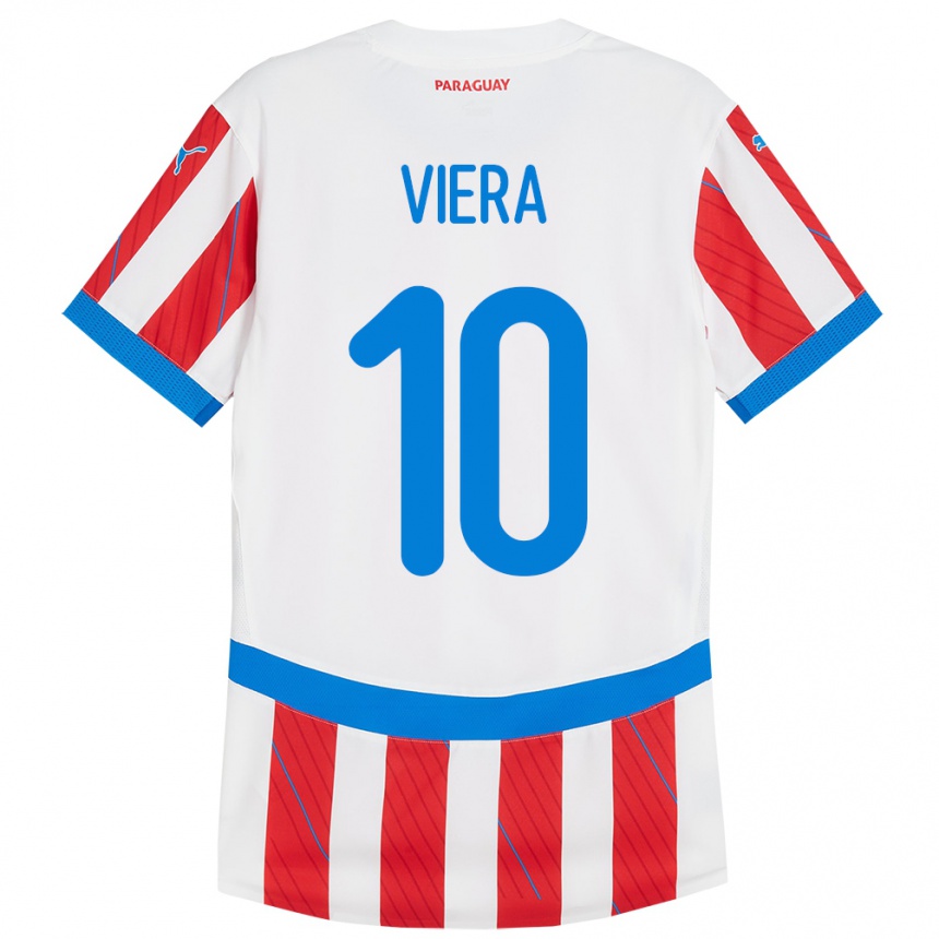 Herren Fußball Paraguay Wílder Viera #10 Weiß Rot Heimtrikot Trikot 24-26 T-Shirt Luxemburg