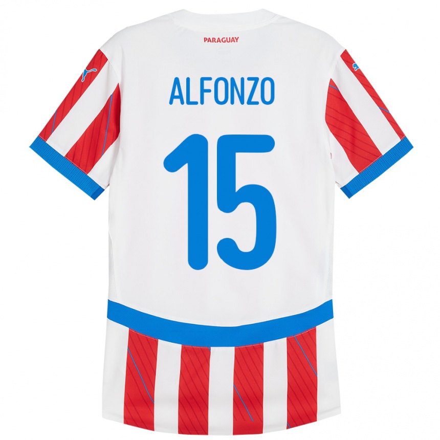 Herren Fußball Paraguay Axel Alfonzo #15 Weiß Rot Heimtrikot Trikot 24-26 T-Shirt Luxemburg