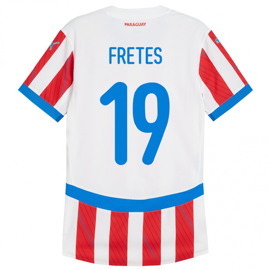 Herren Fußball Paraguay Alexis Fretes #19 Weiß Rot Heimtrikot Trikot 24-26 T-Shirt Luxemburg