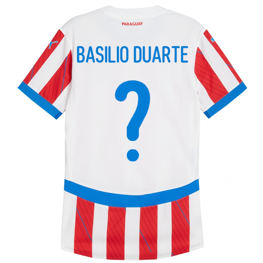 Herren Fußball Paraguay Basilio Duarte #0 Weiß Rot Heimtrikot Trikot 24-26 T-Shirt Luxemburg
